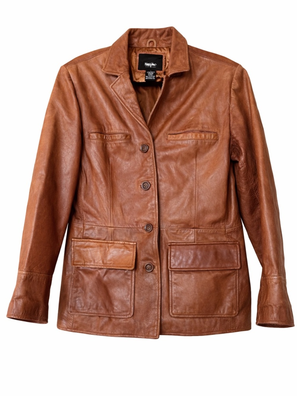 Mossimo Cognac Brown Genuine Leather Blazer Jacket Button Front Vintage Style